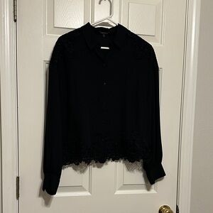 Express Elegant Black Lace Button Down Shirt